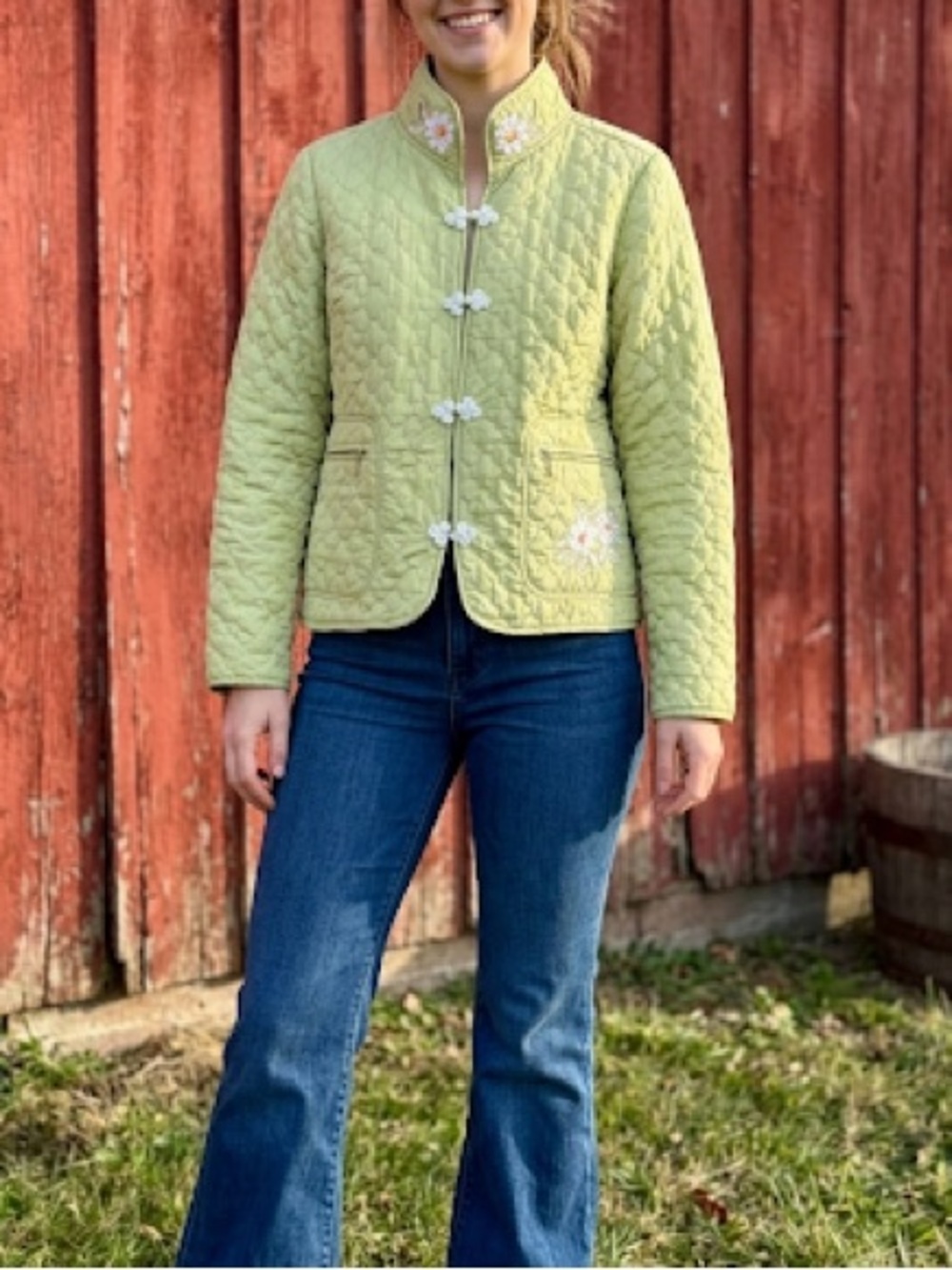 Upcycled Quilted Jacket Embroidered Floral Cottagecore Coquette Granny Size XS/S